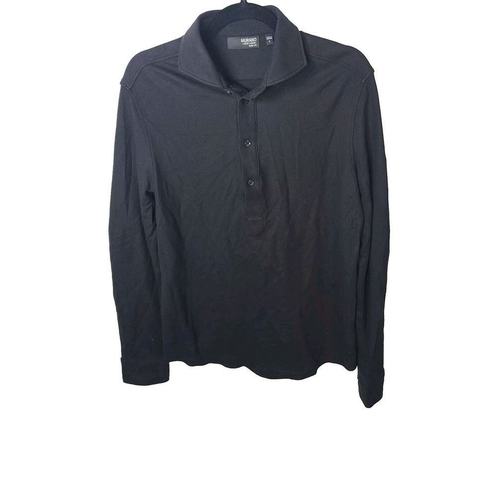 Murano Liquid Luxury Slim Fit Black Shirt Large Long‎ Sleeve Stretch Top Dressy